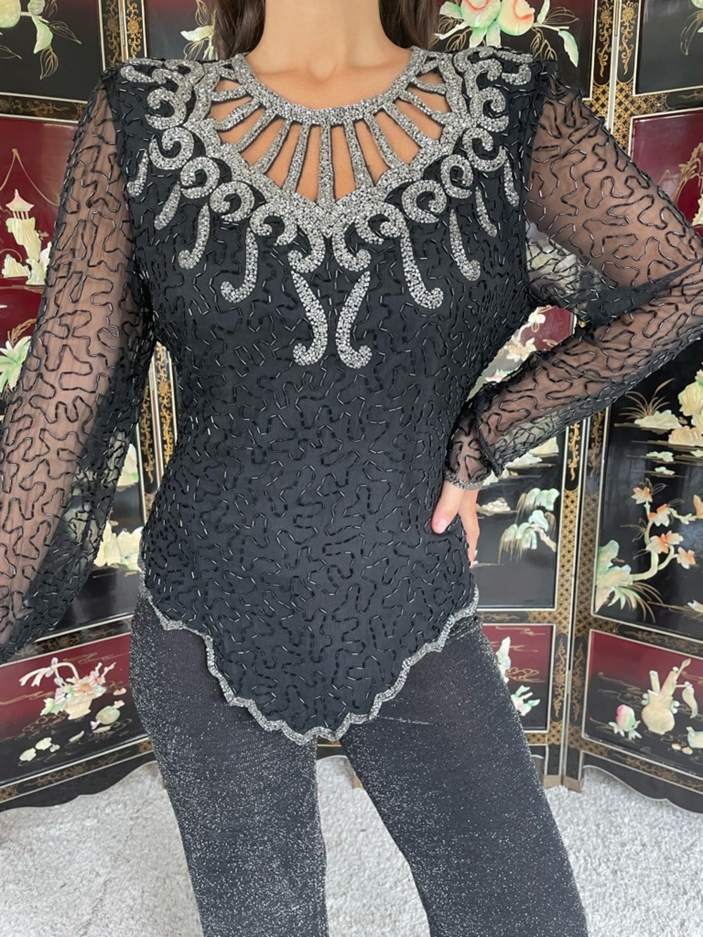 1980s Laurence Kazar showgirl top